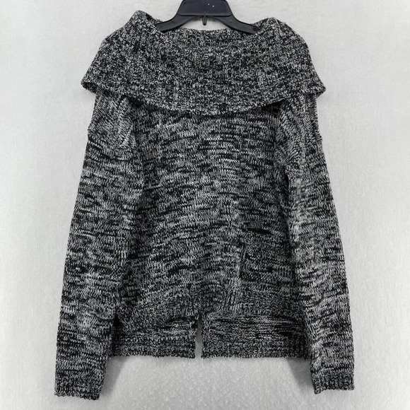 Chelsea & Theodore Sweater Womens Sz L Black Gray Cowl Neck Pull Over Tight Knit - Picture 1 of 11